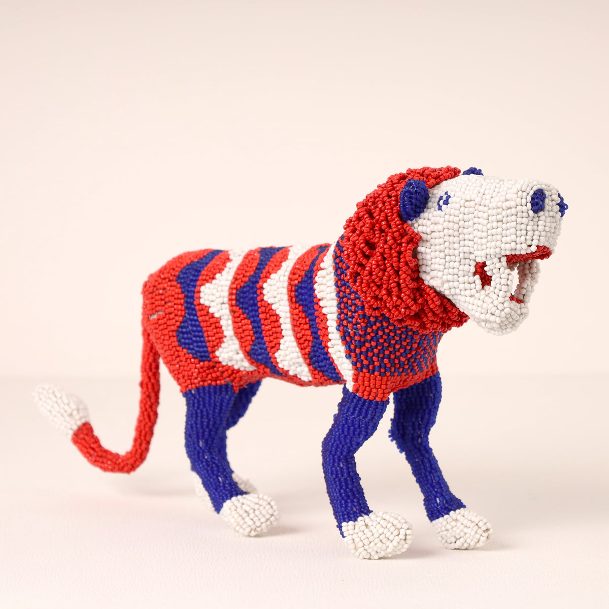 Handmade African beaded lion sculpture