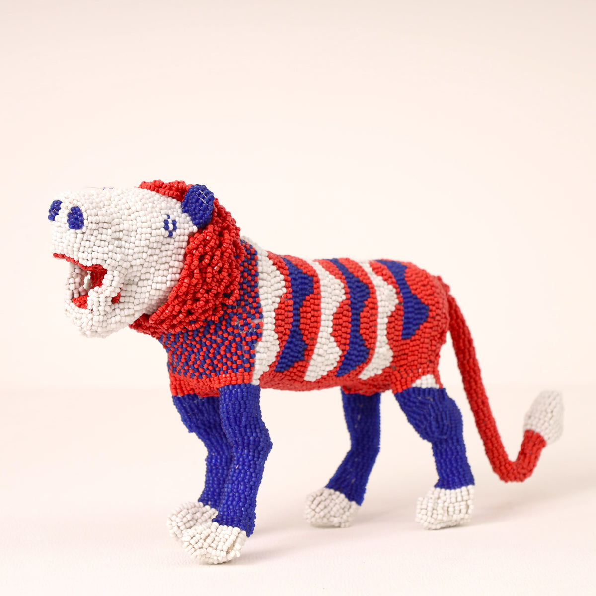Handmade African beaded lion sculpture