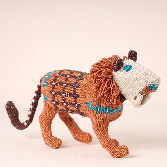 Handmade African beaded lion sculpture