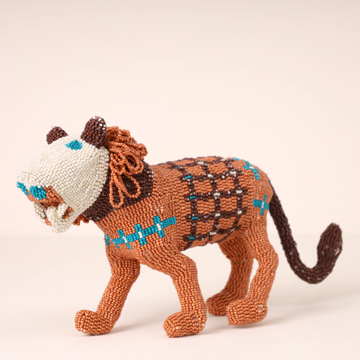 Handmade African beaded lion sculpture