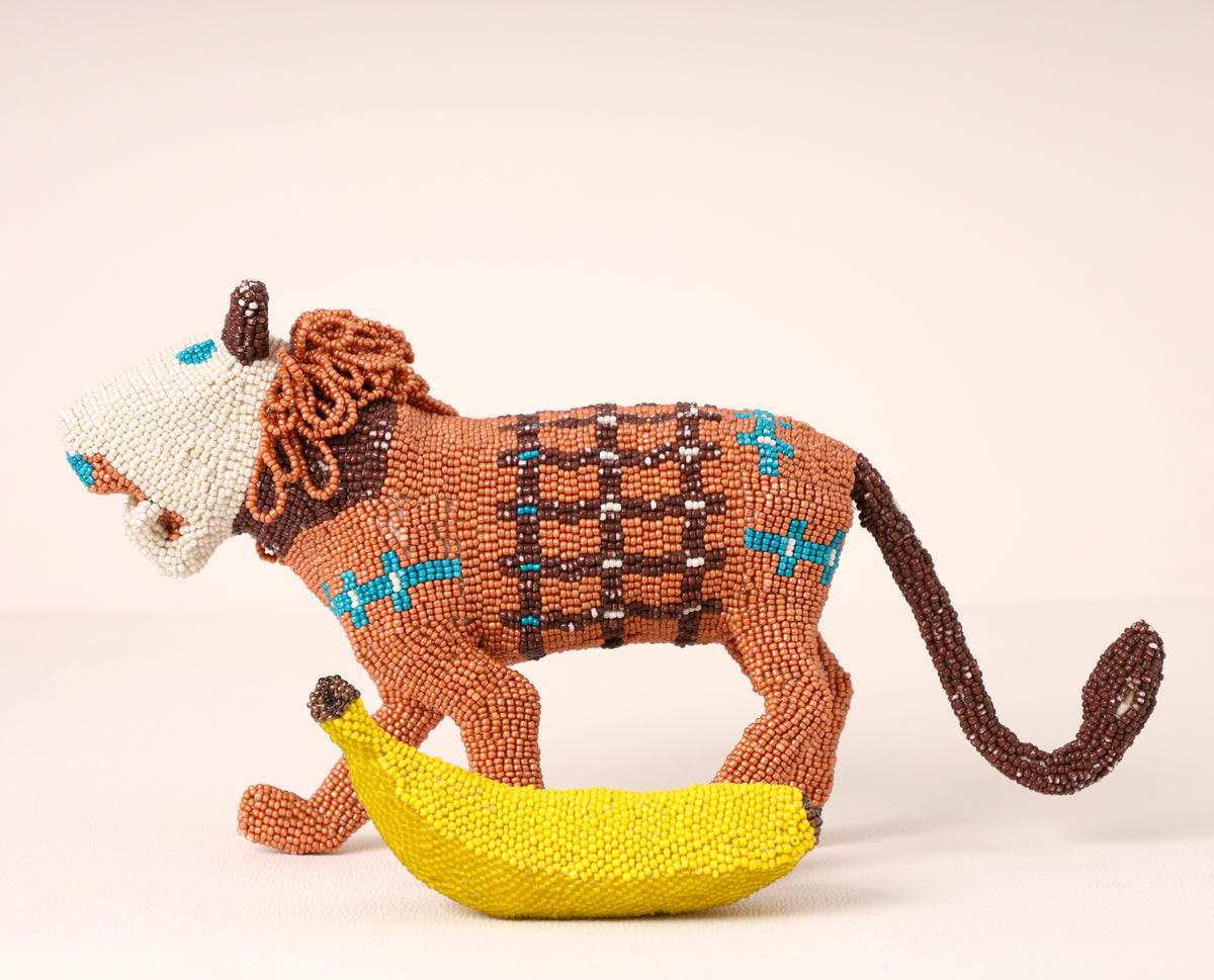 Handmade African beaded lion sculpture