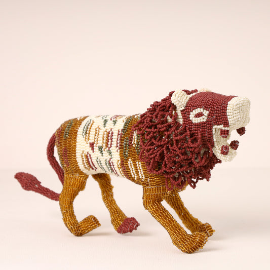 Handmade African beaded lion sculpture