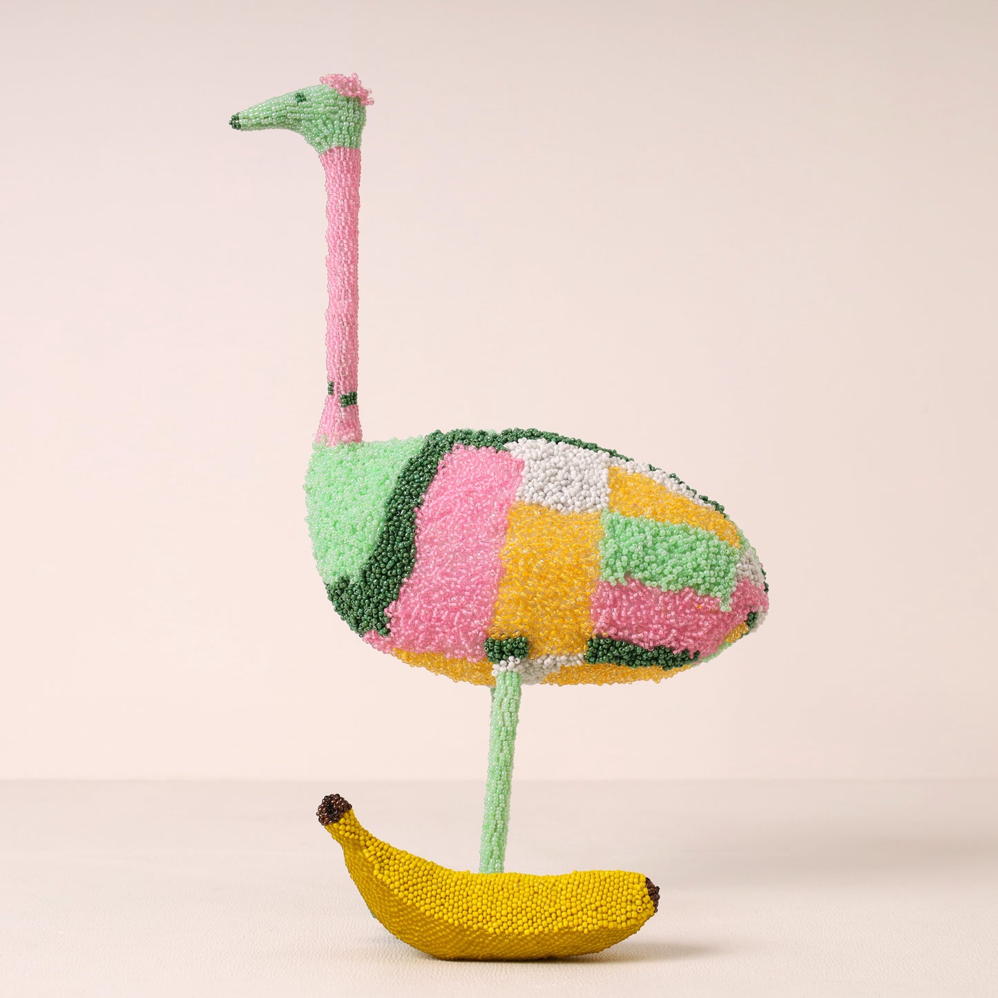 Handmade African beaded ostrich sculpture