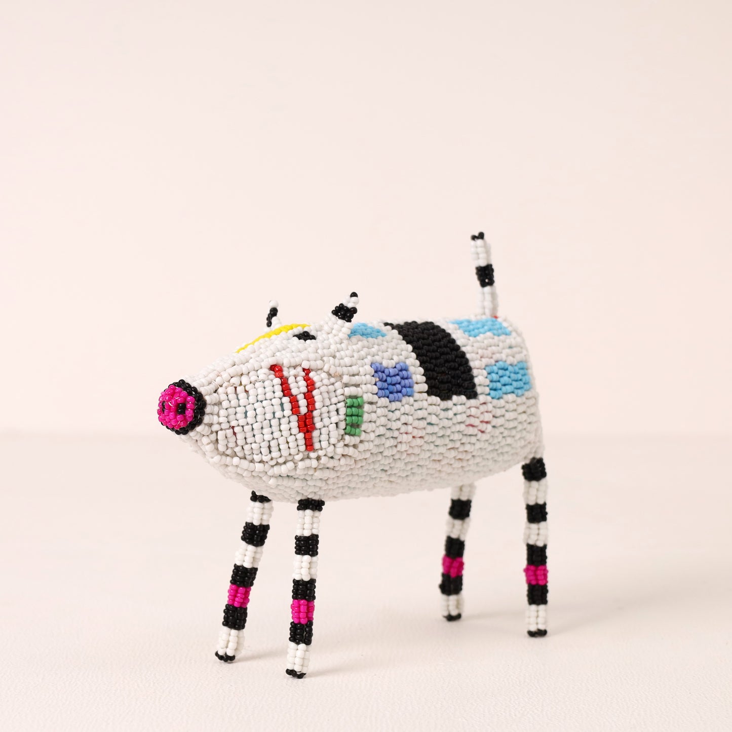 Handmade African beaded pig sculpture