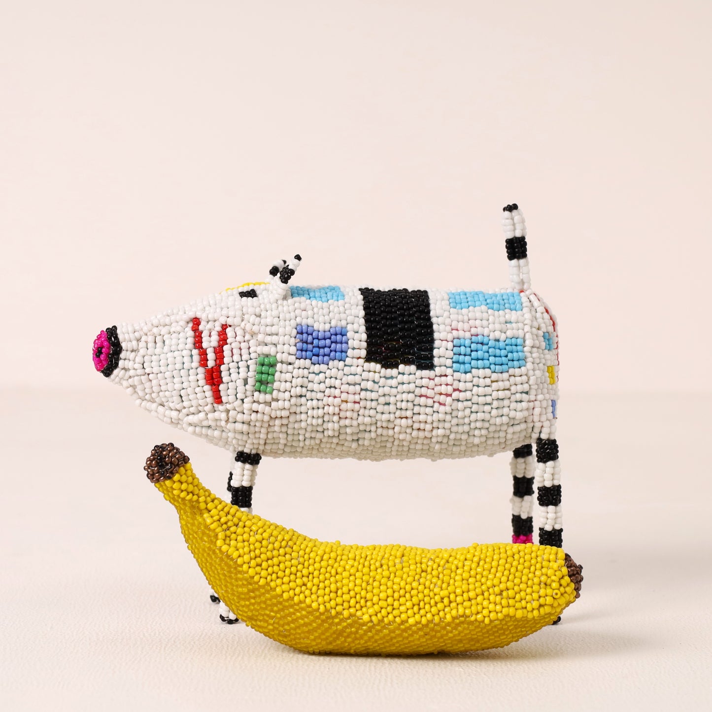 Handmade African beaded pig sculpture