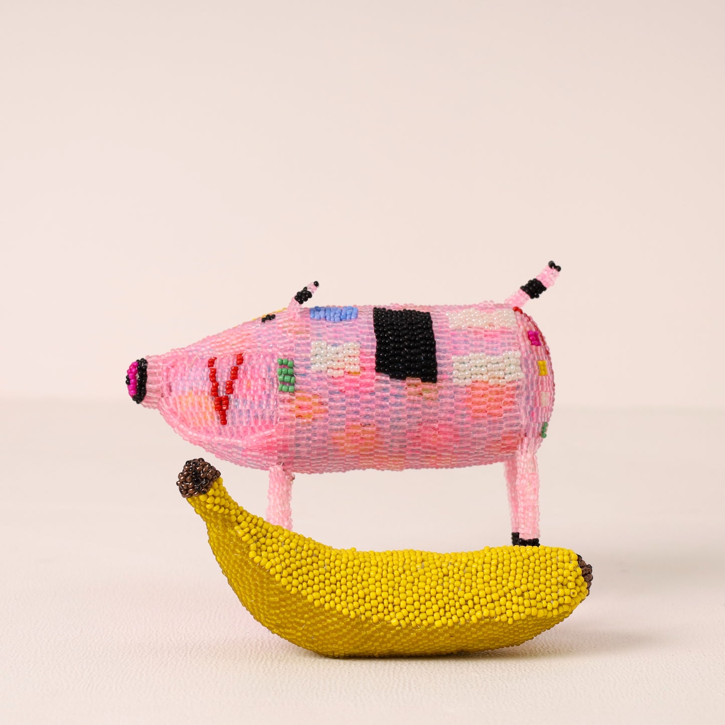 Handmade African beaded pig sculpture