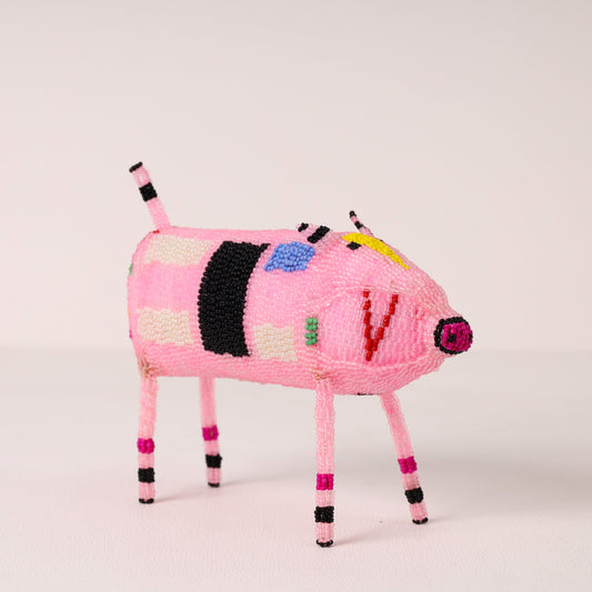 Handmade African beaded pig sculpture