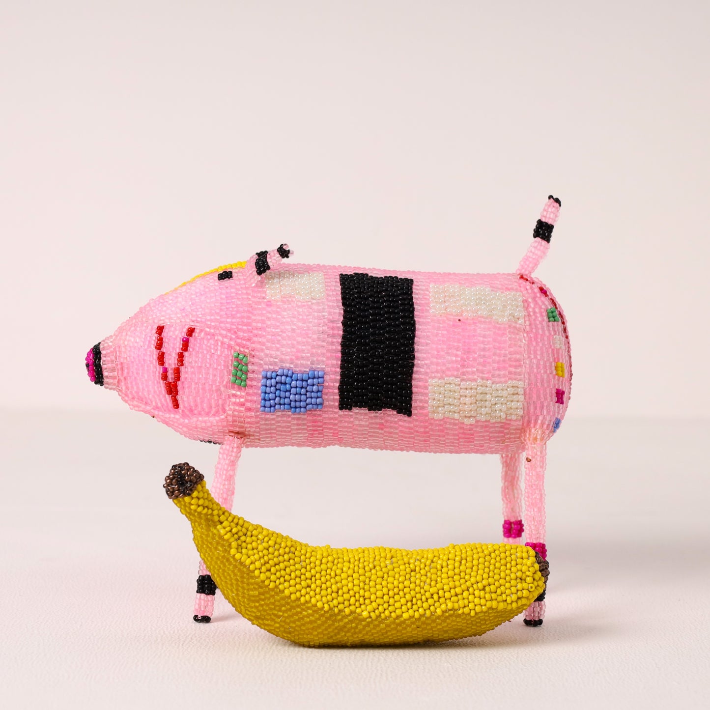 Handmade African beaded pig sculpture
