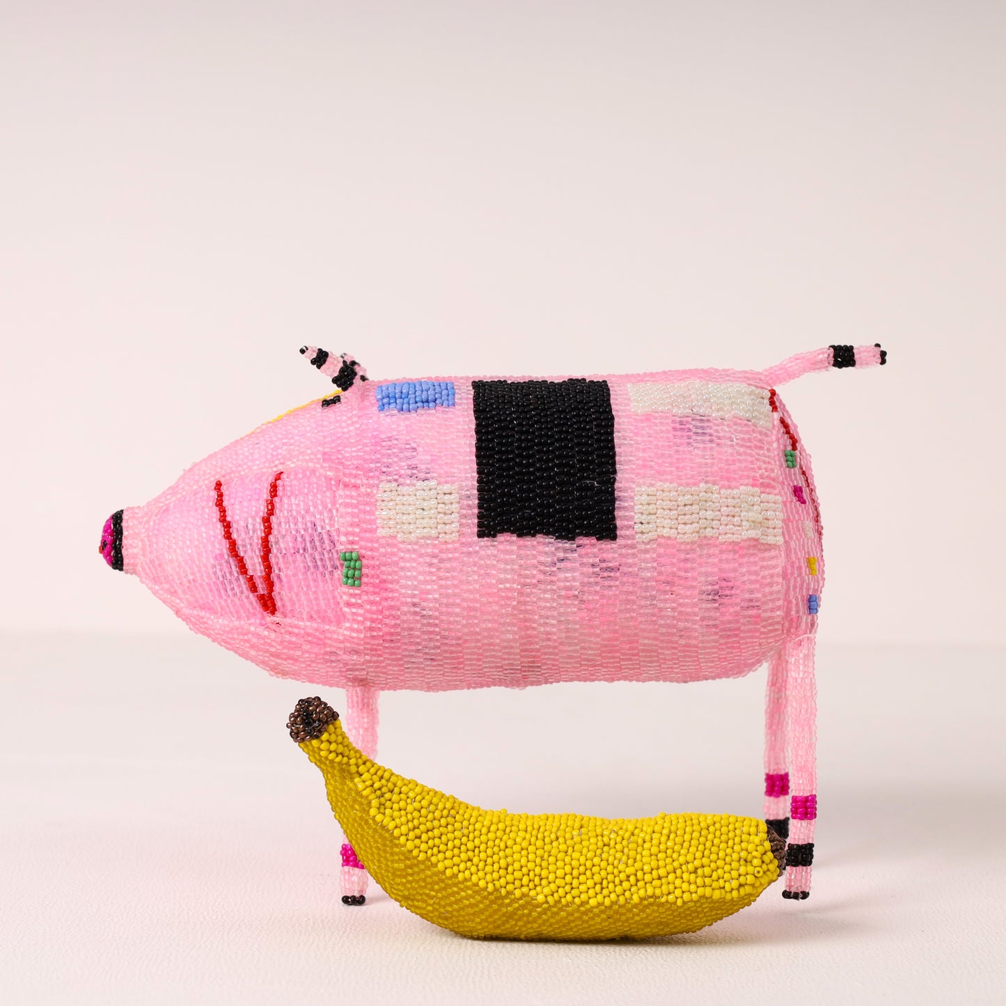 Handmade African beaded pig sculpture