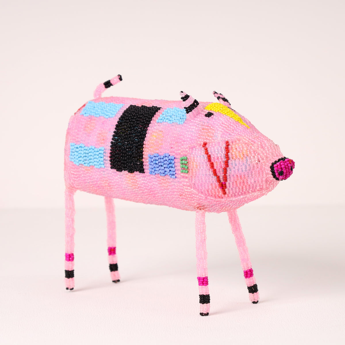 Handmade African beaded pig sculpture