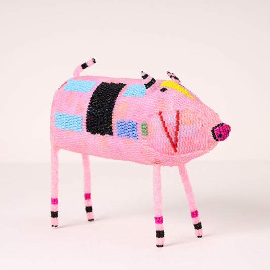 Handmade African beaded pig sculpture