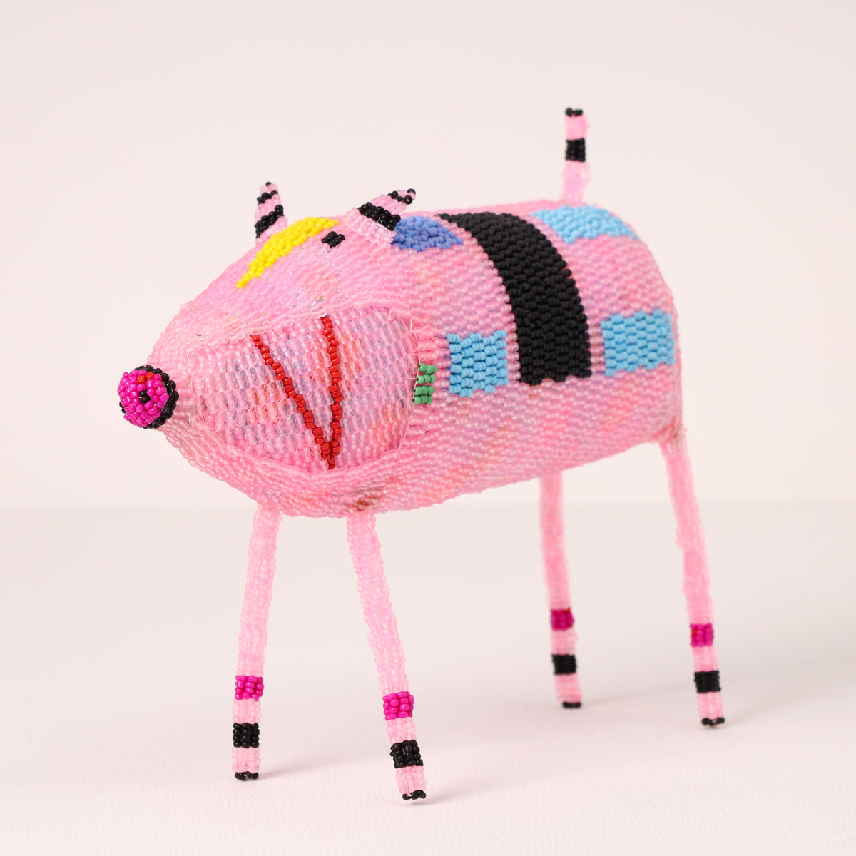 Handmade African beaded pig sculpture