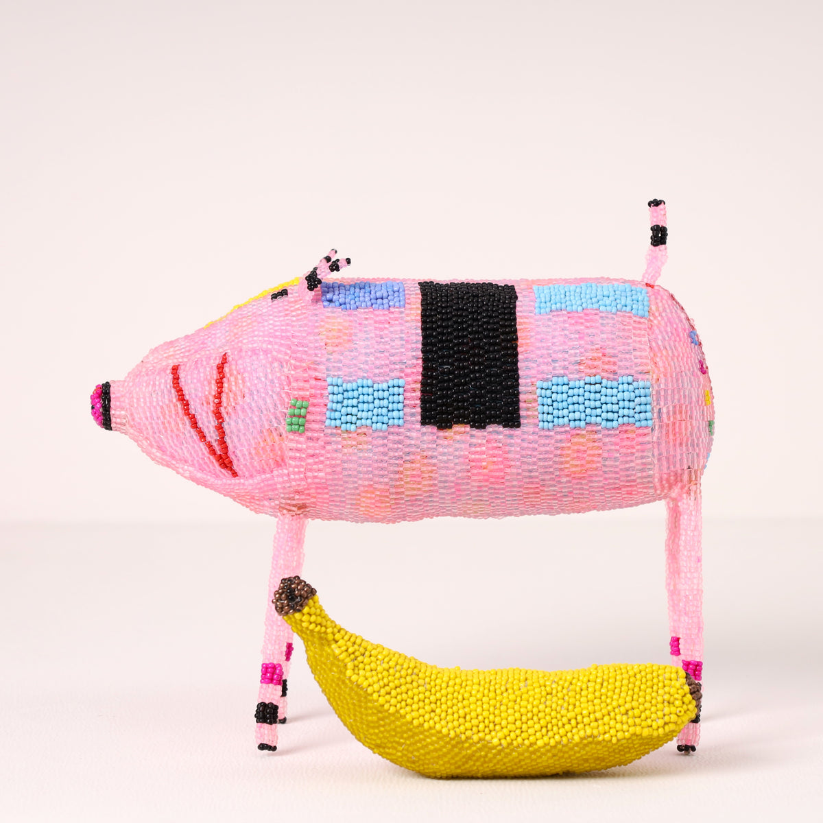 Handmade African beaded pig sculpture