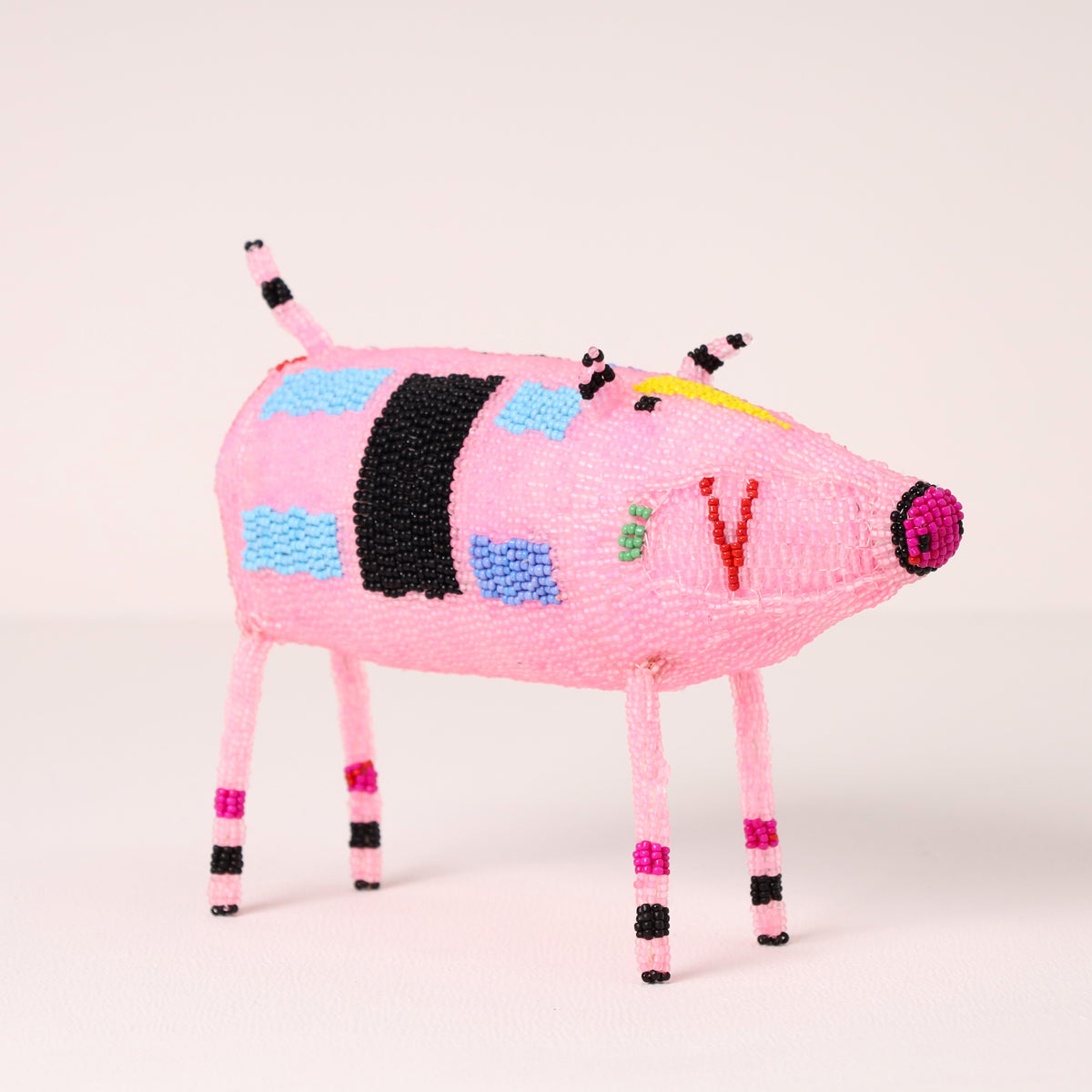 Handmade African beaded pig sculpture