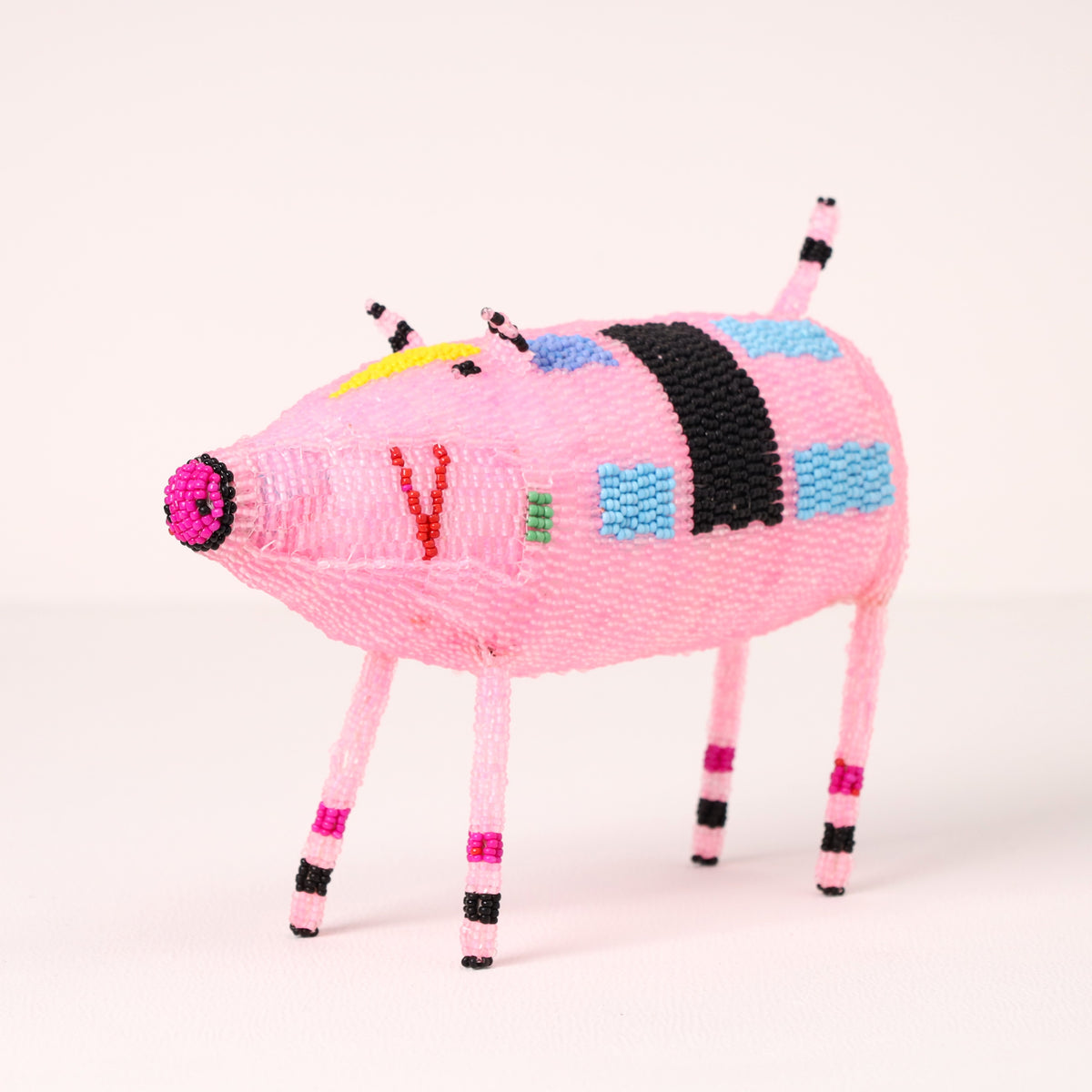 Handmade African beaded pig sculpture