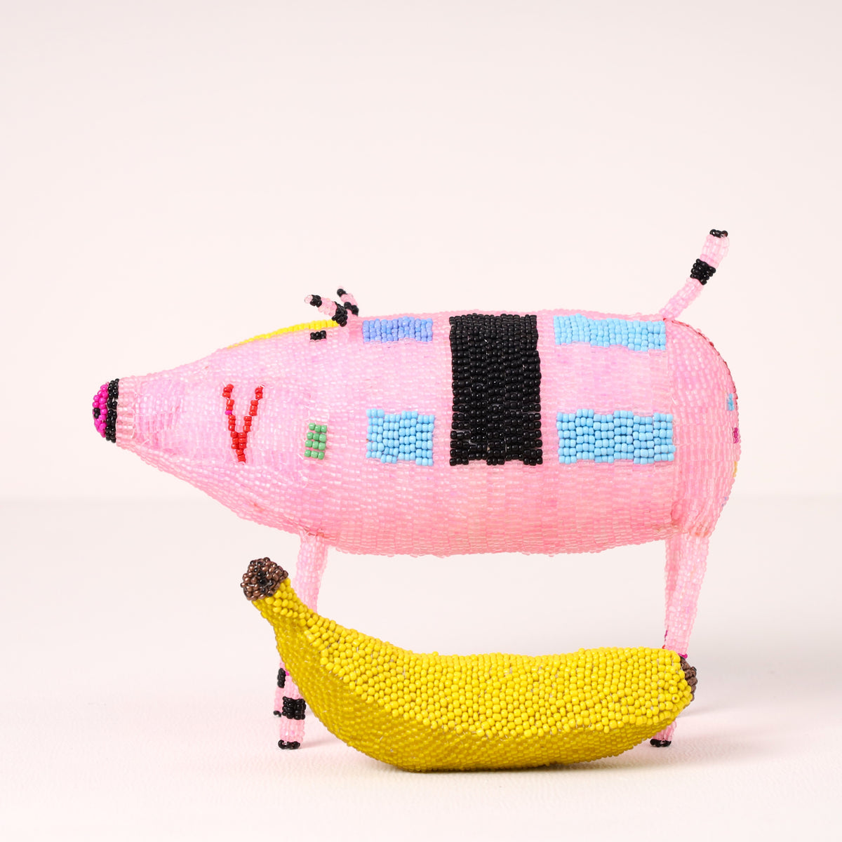 Handmade African beaded pig sculpture