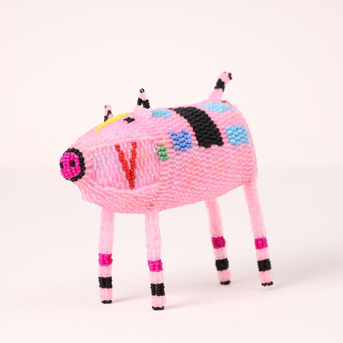 Handmade African beaded pig sculpture