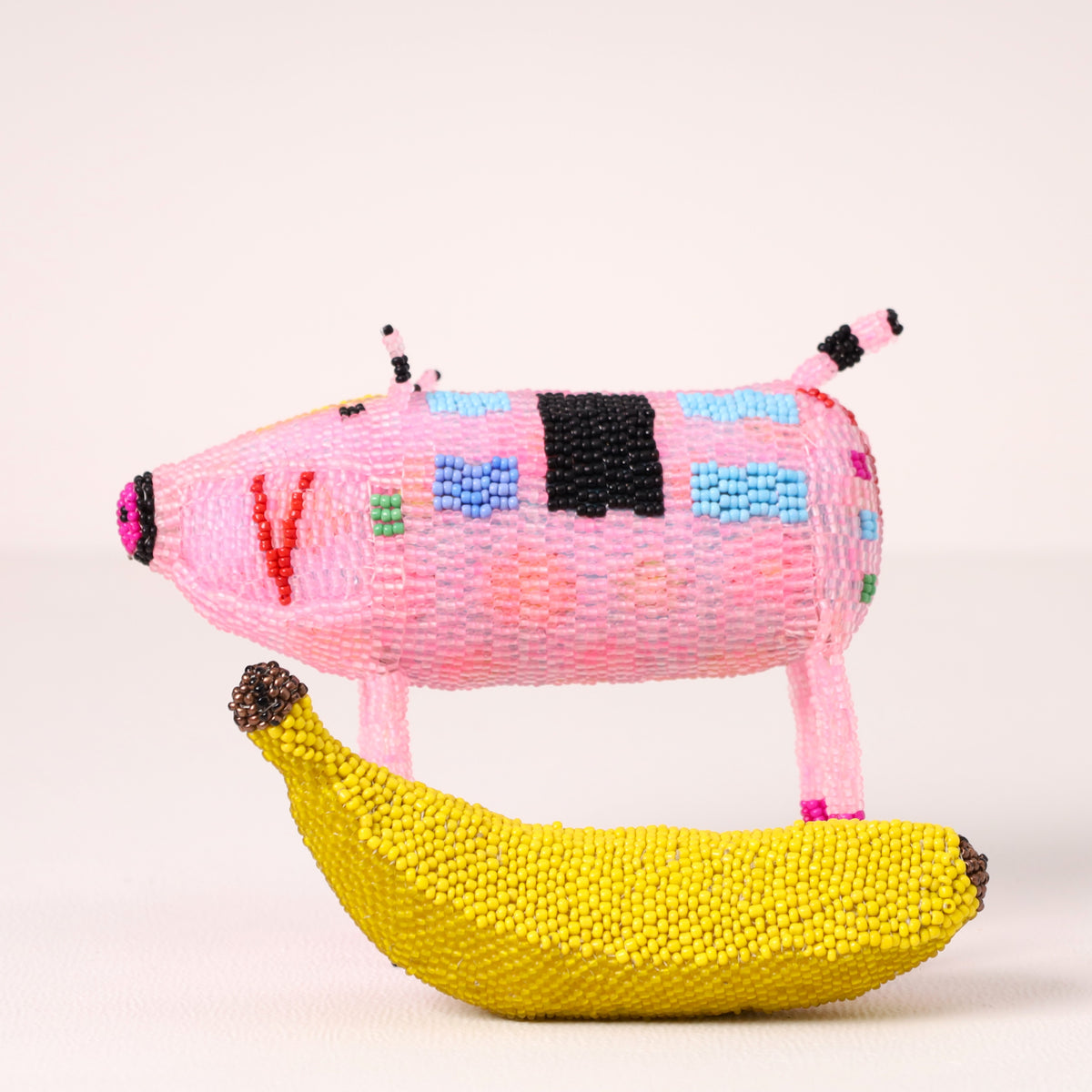 Handmade African beaded pig sculpture