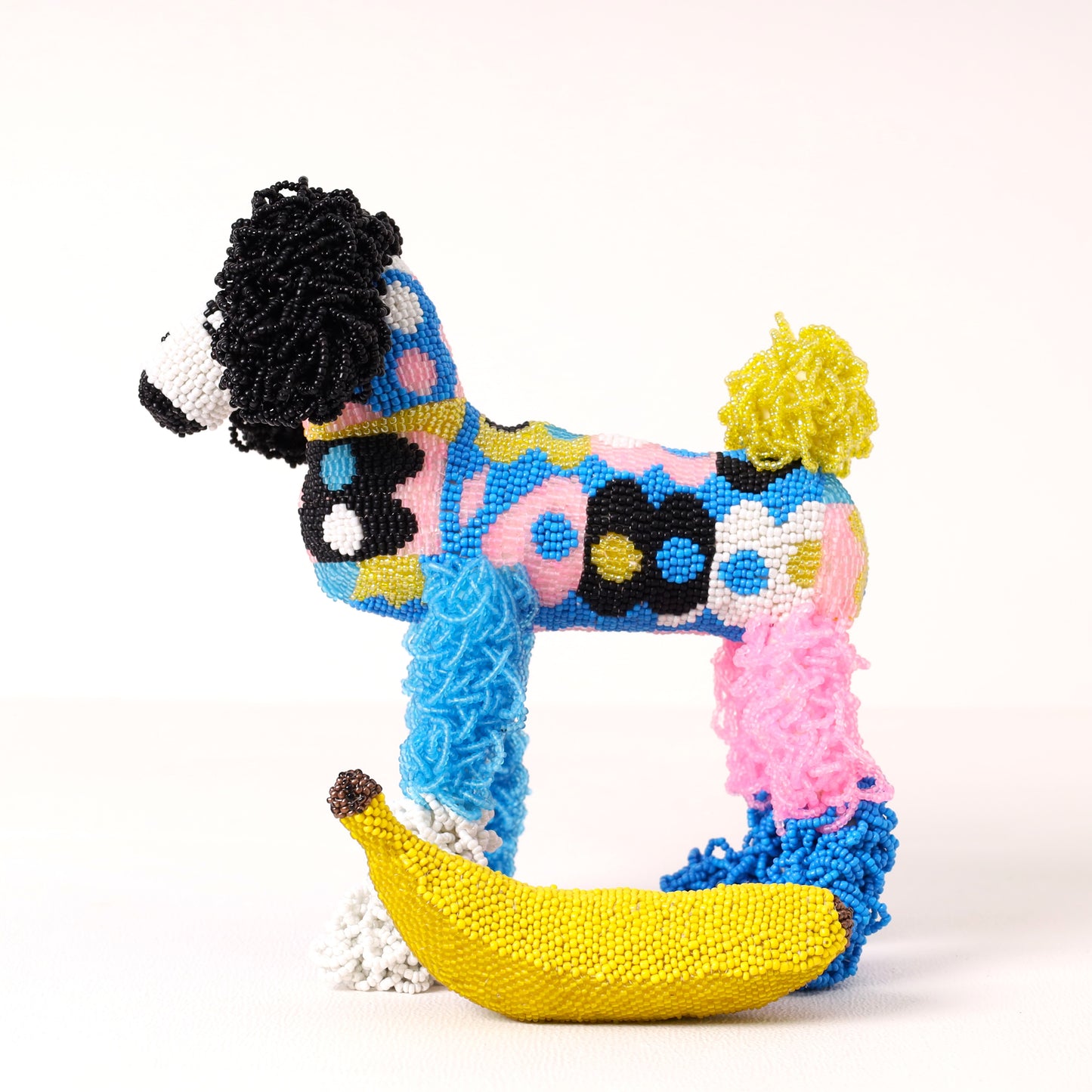 Handmade African beaded poodle sculpture