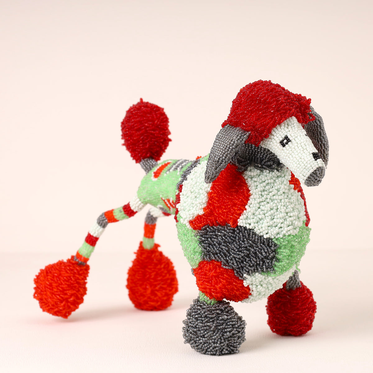 Handmade African beaded poodle sculpture