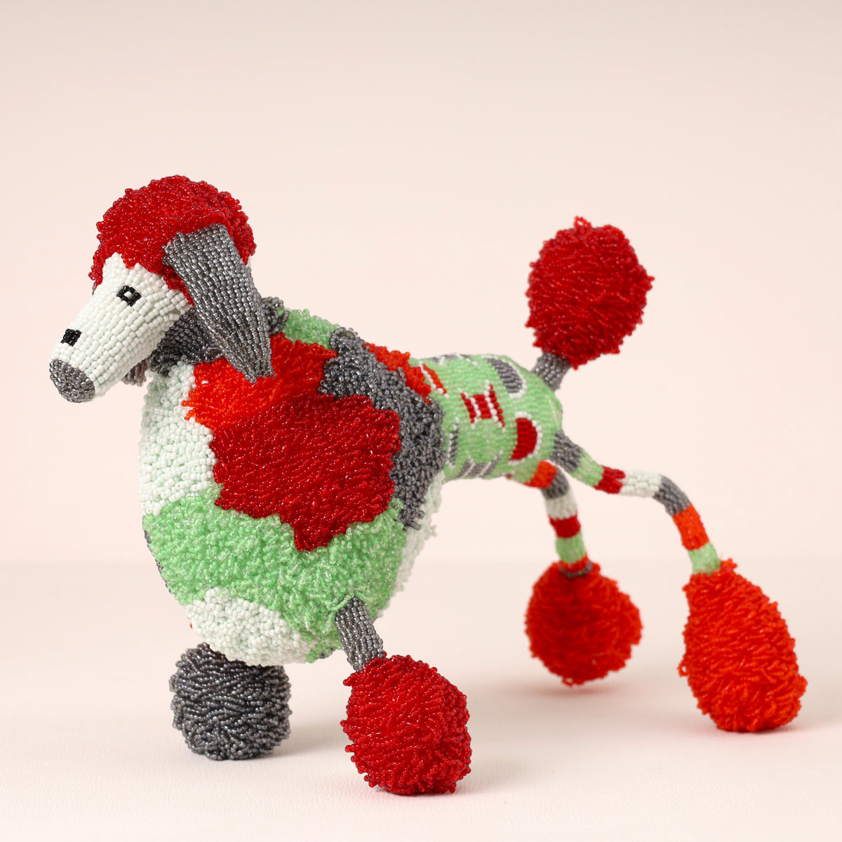 Handmade African beaded poodle sculpture