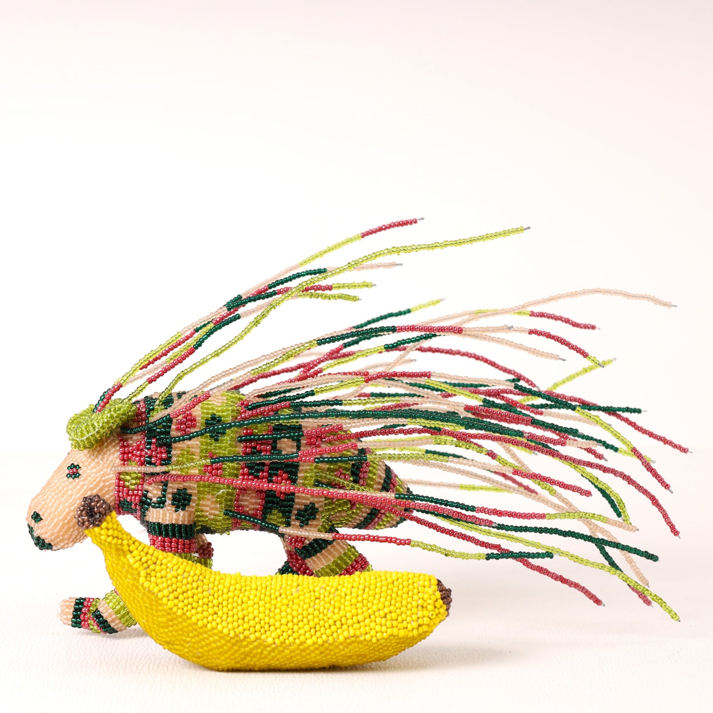 Handmade African beaded porcupine sculpture
