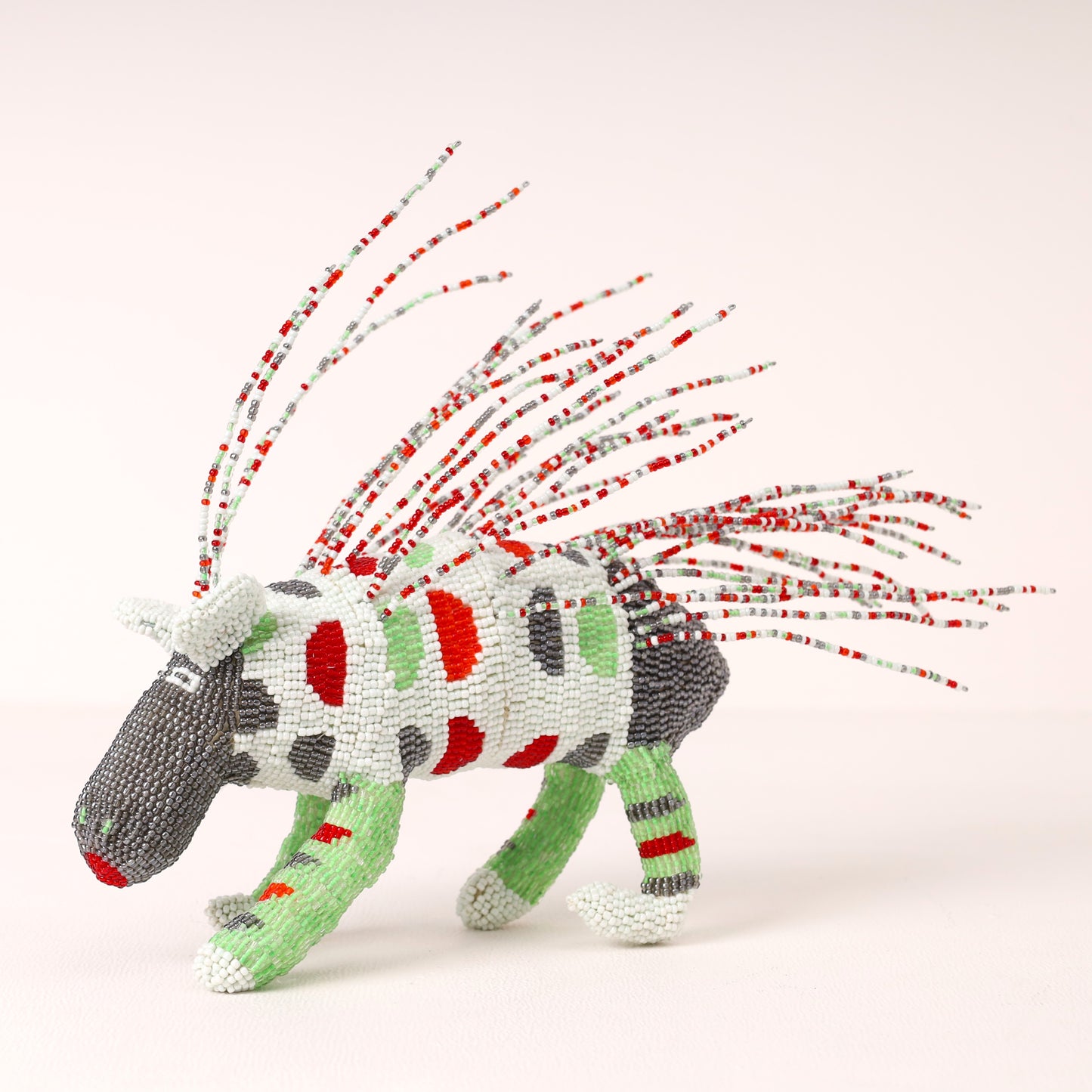 Handmade African beaded porcupine sculpture