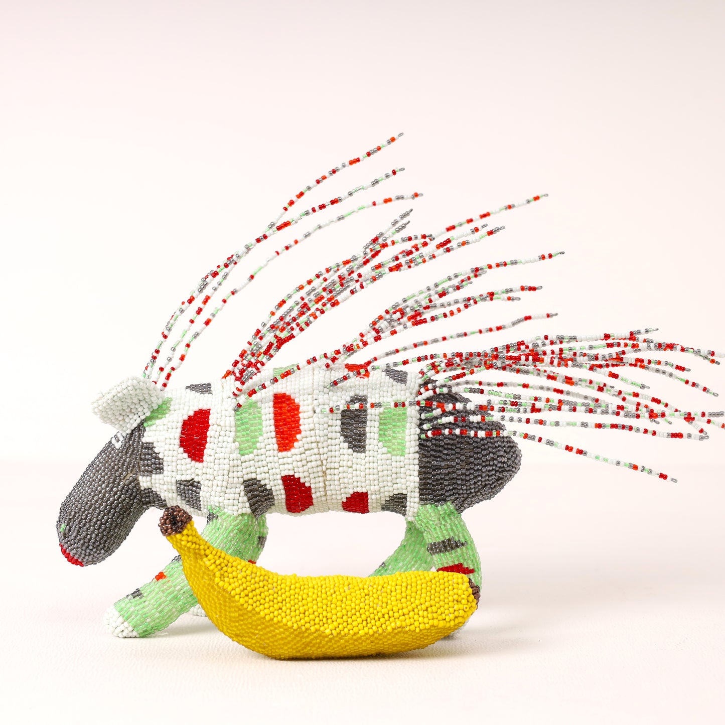 Handmade African beaded porcupine sculpture
