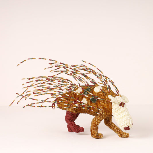 Handmade African beaded porcupine sculpture