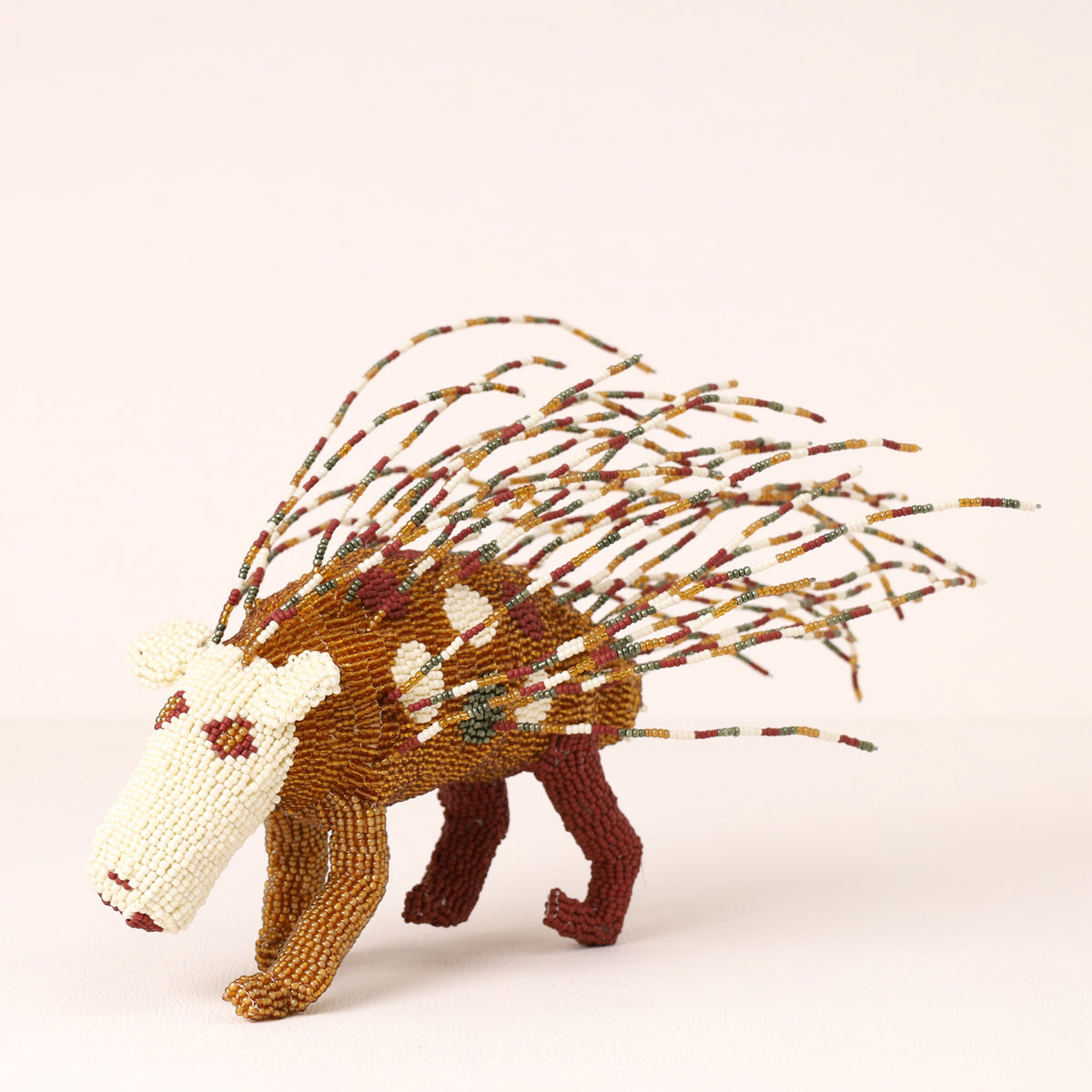 Handmade African beaded porcupine sculpture