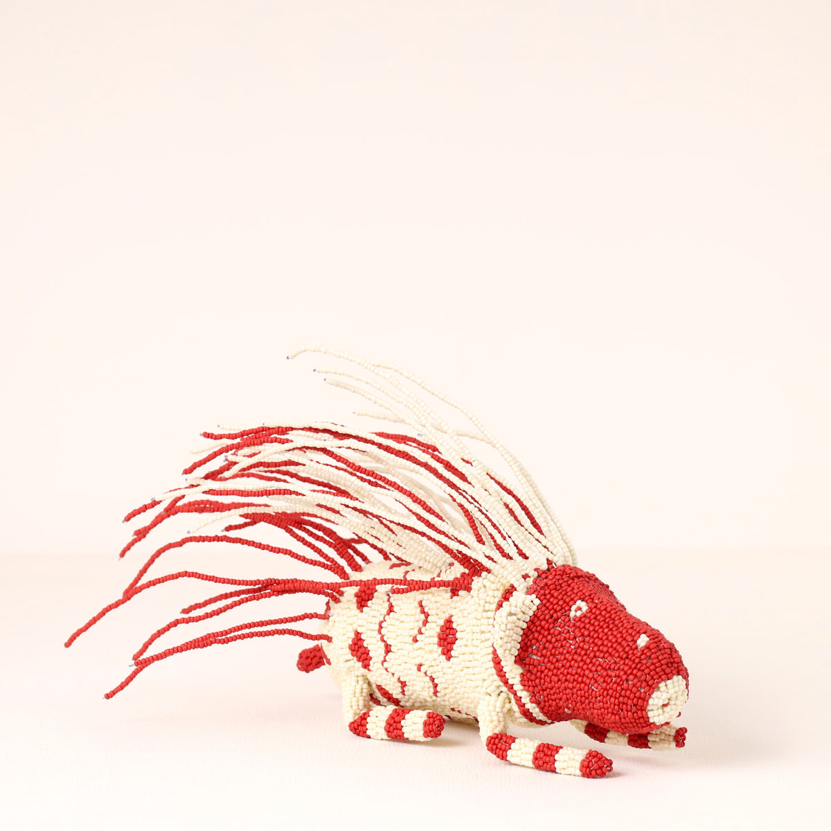 Handmade African beaded porcupine sculpture