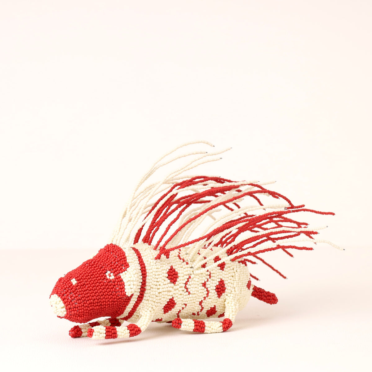 Handmade African beaded porcupine sculpture
