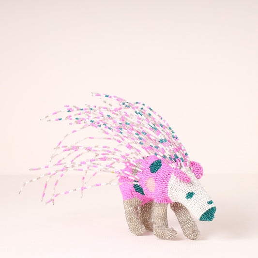 Handmade African beaded porcupine sculpture