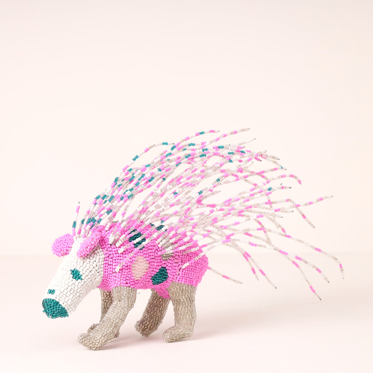 Handmade African beaded porcupine sculpture