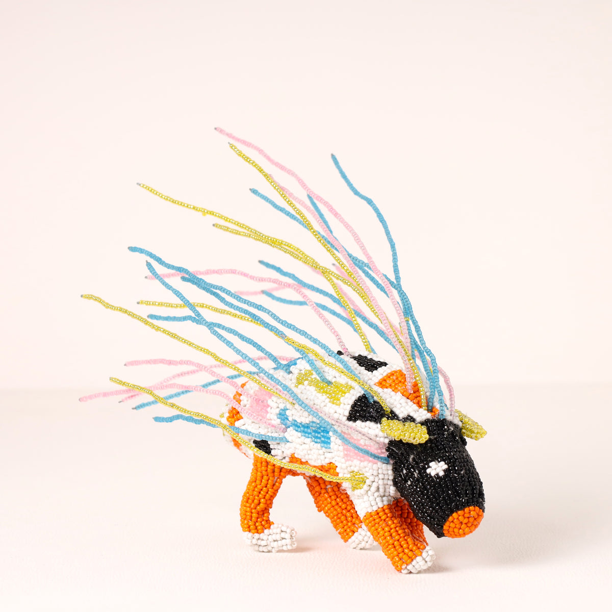 Handmade African beaded porcupine sculpture