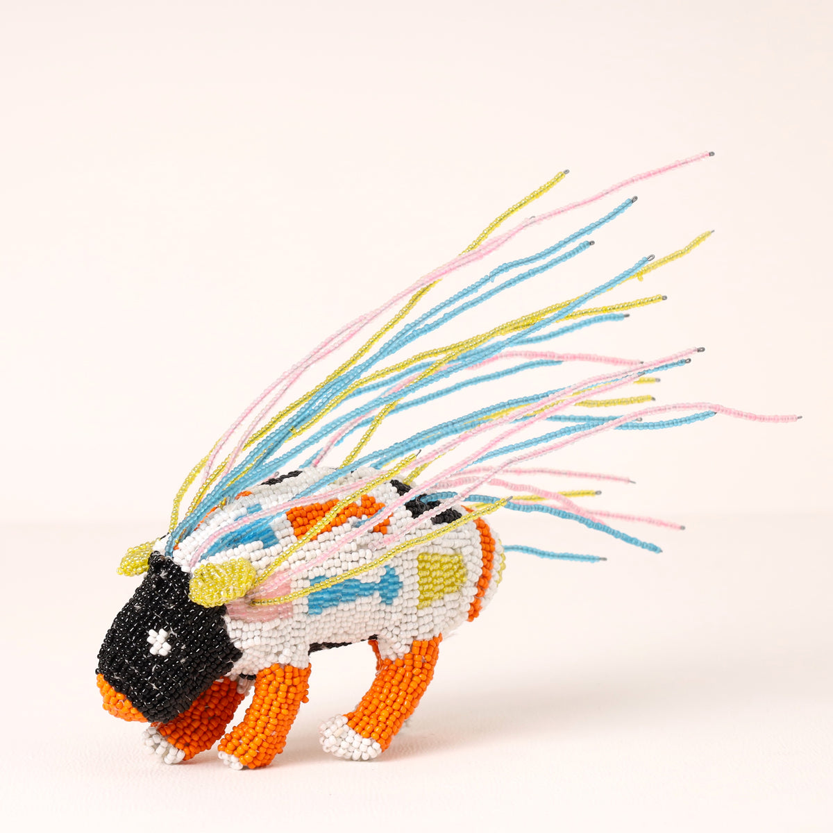 Handmade African beaded porcupine sculpture