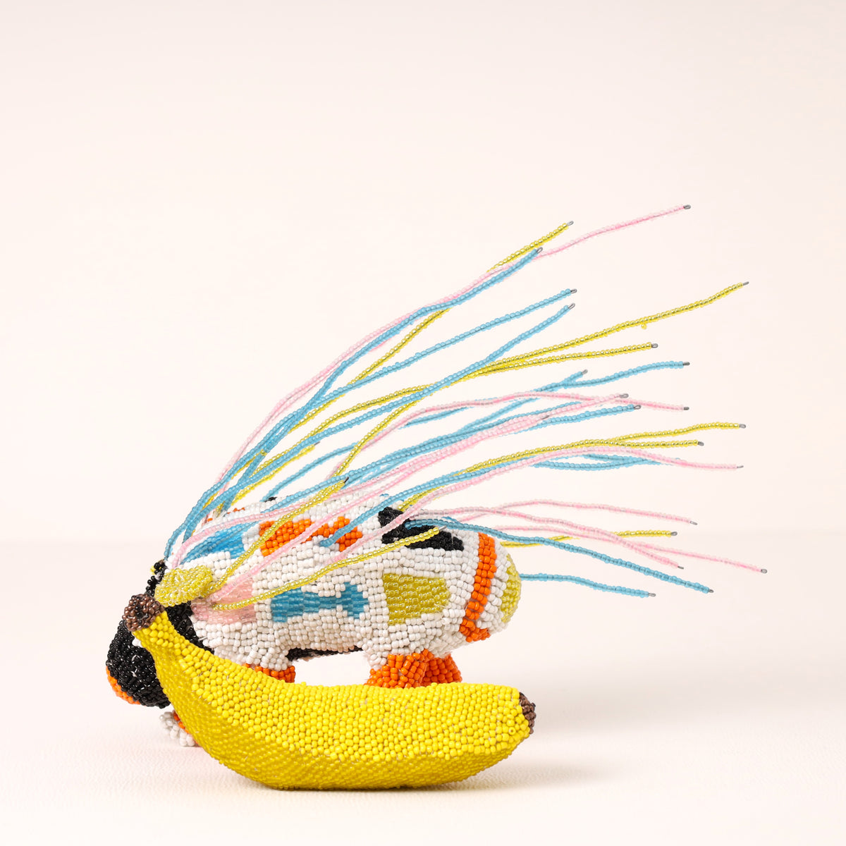 Handmade African beaded porcupine sculpture