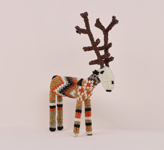 Handmade African beaded reindeer sculpture