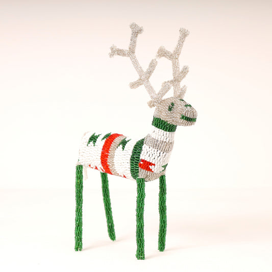 Handmade African beaded reindeer sculpture