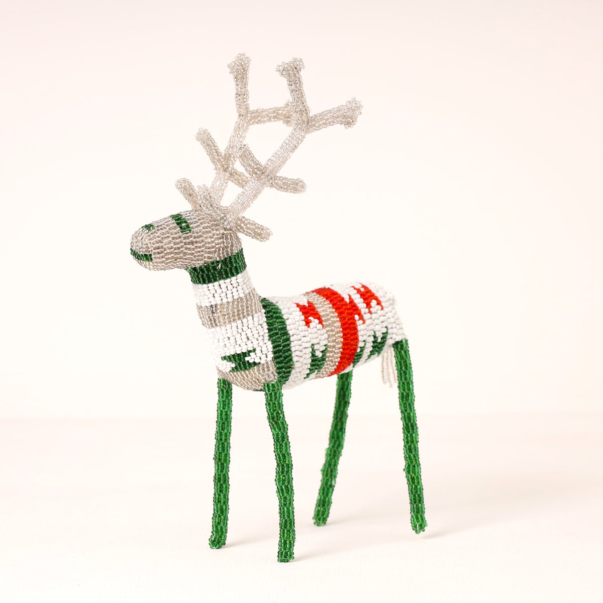 Handmade African beaded reindeer sculpture