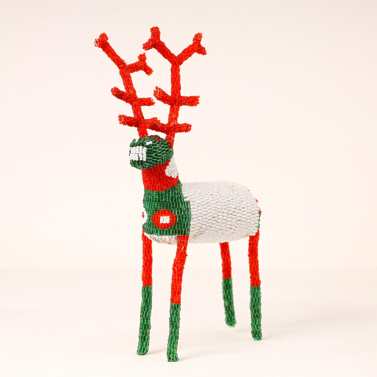 Handmade African beaded reindeer sculpture
