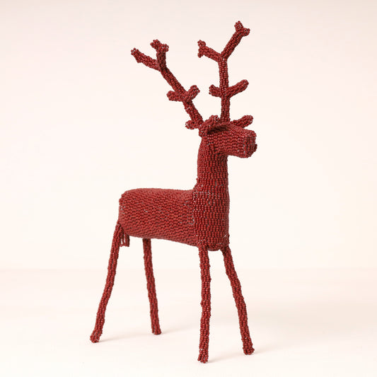 Handmade African beaded reindeer sculpture