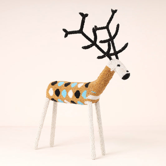 Handmade African beaded reindeer sculpture