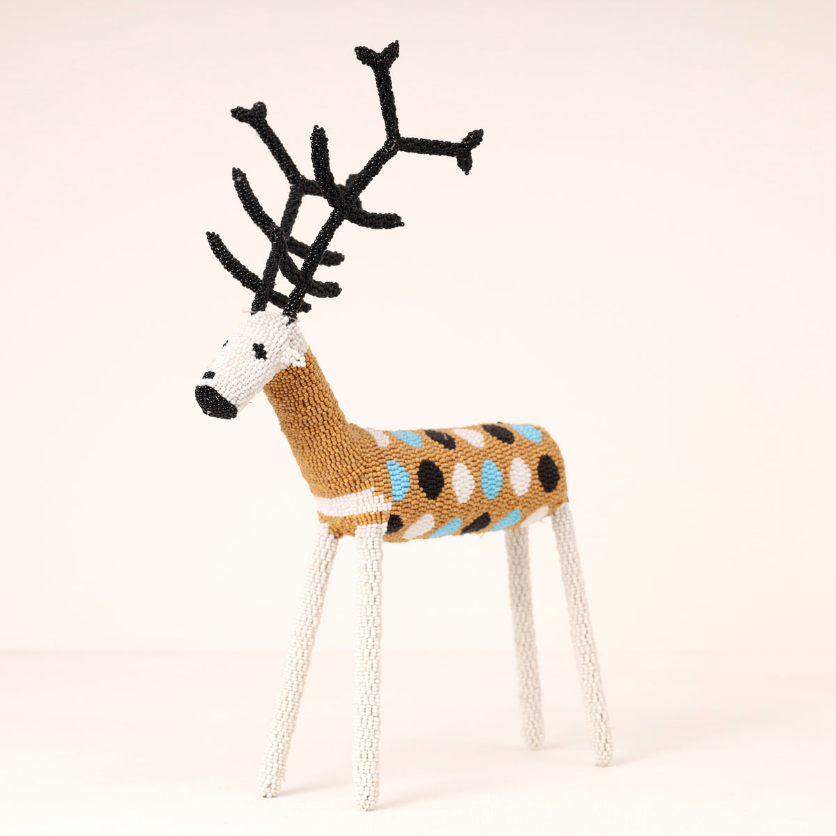 Handmade African beaded reindeer sculpture