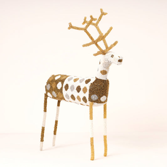 Handmade African beaded reindeer sculpture