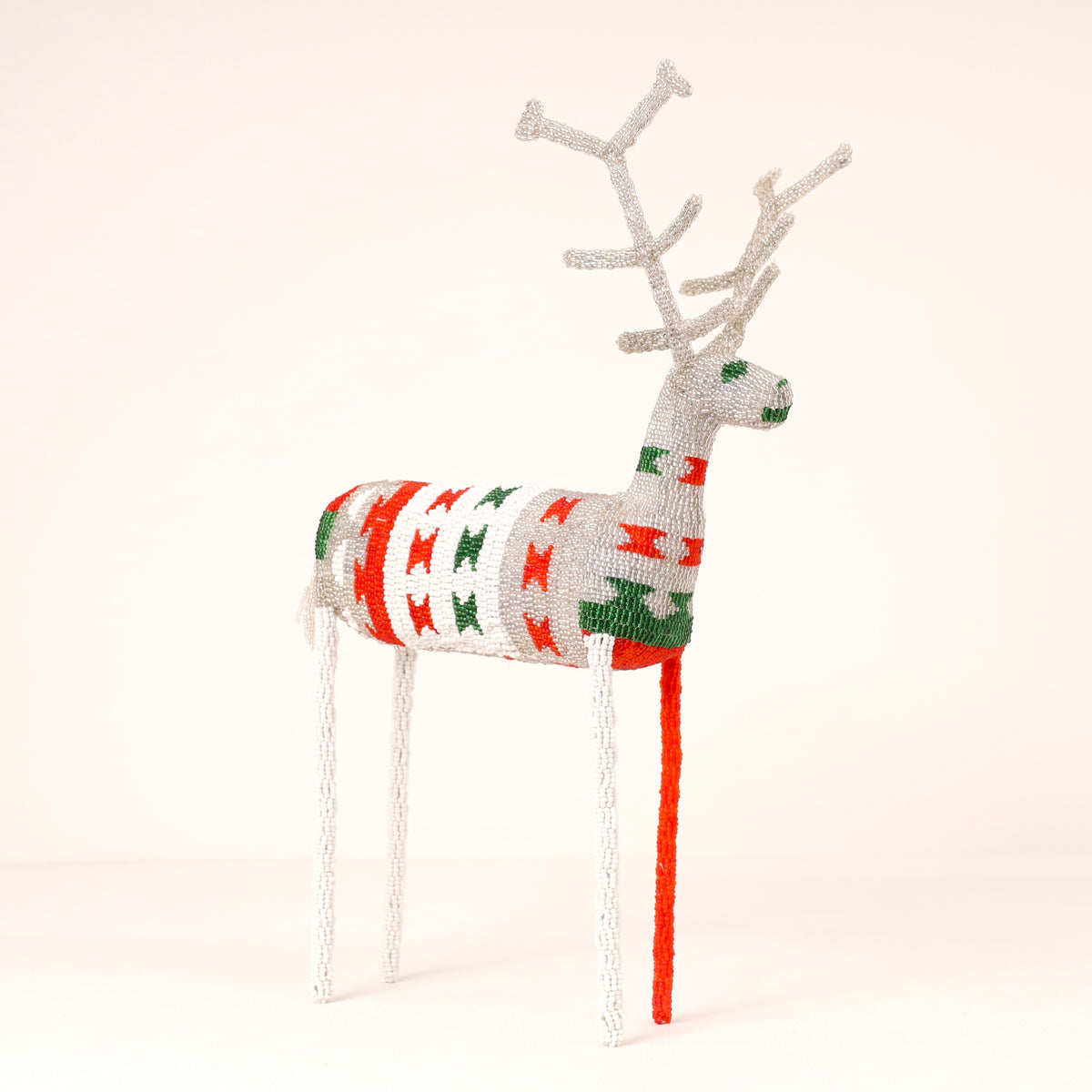 Handmade African beaded reindeer sculpture