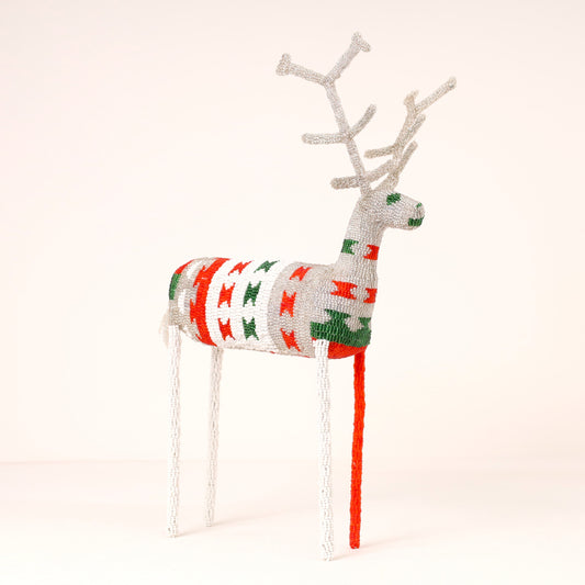Handmade African beaded reindeer sculpture