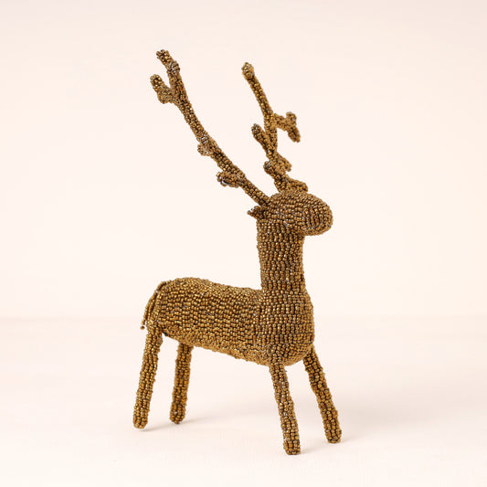 Handmade African beaded reindeer sculpture