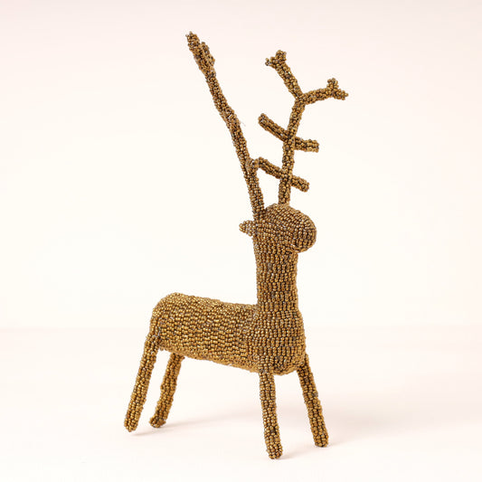 Handmade African beaded reindeer sculpture