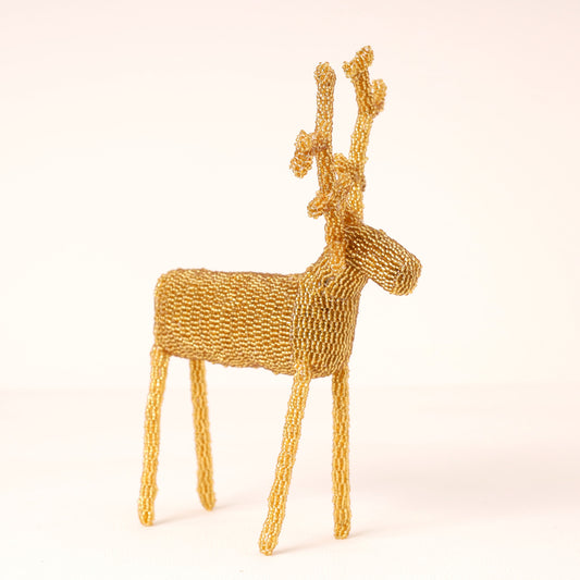 Handmade African beaded reindeer sculpture